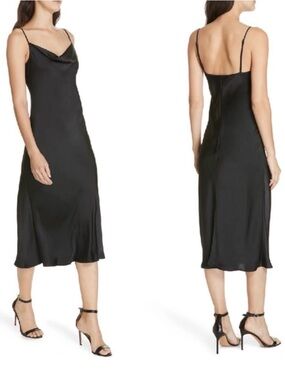 Joie Black Satin Cowl Neck Slip Midi Dress